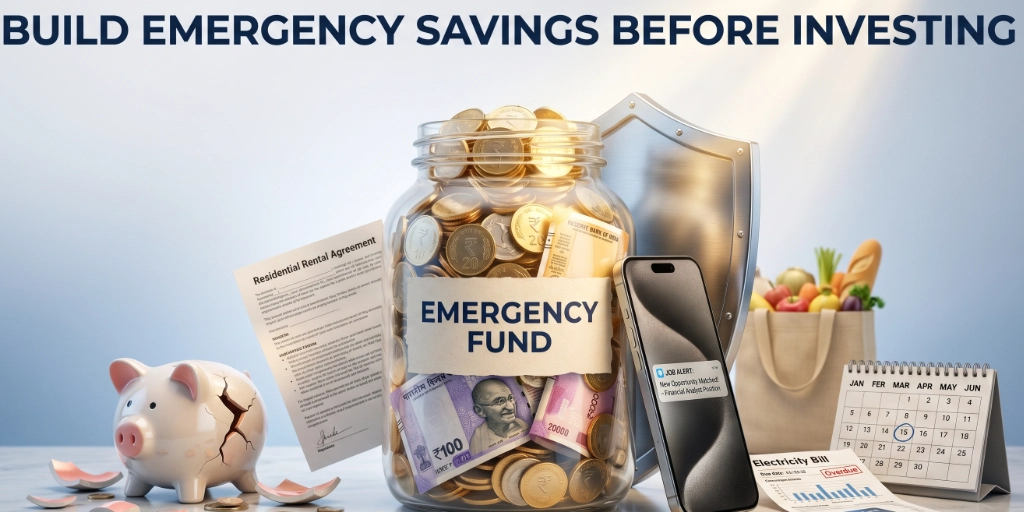 Build a 6-month emergency fund before investing to handle job loss and rising living costs.