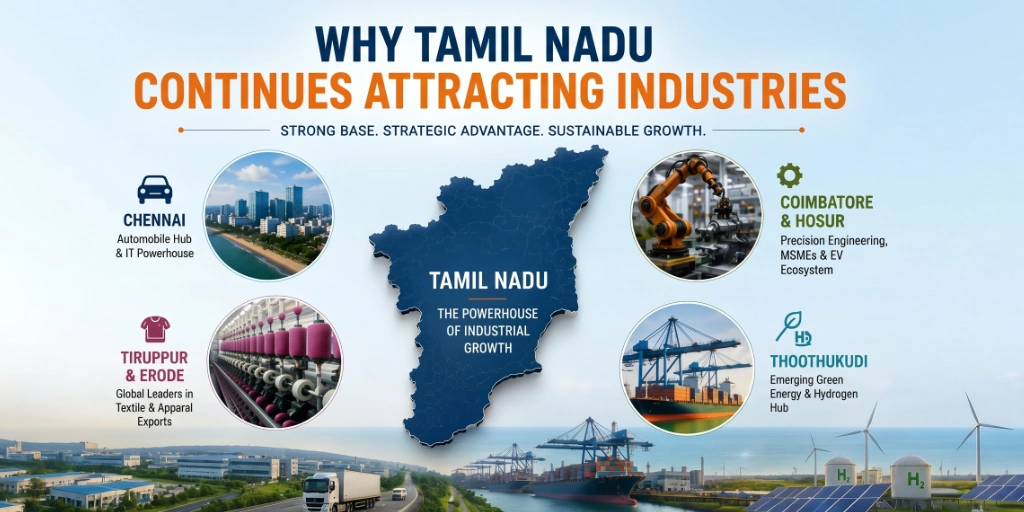 Tamil Nadu industrial hubs, SIPCOT zones & port connectivity driving manufacturing investment growth