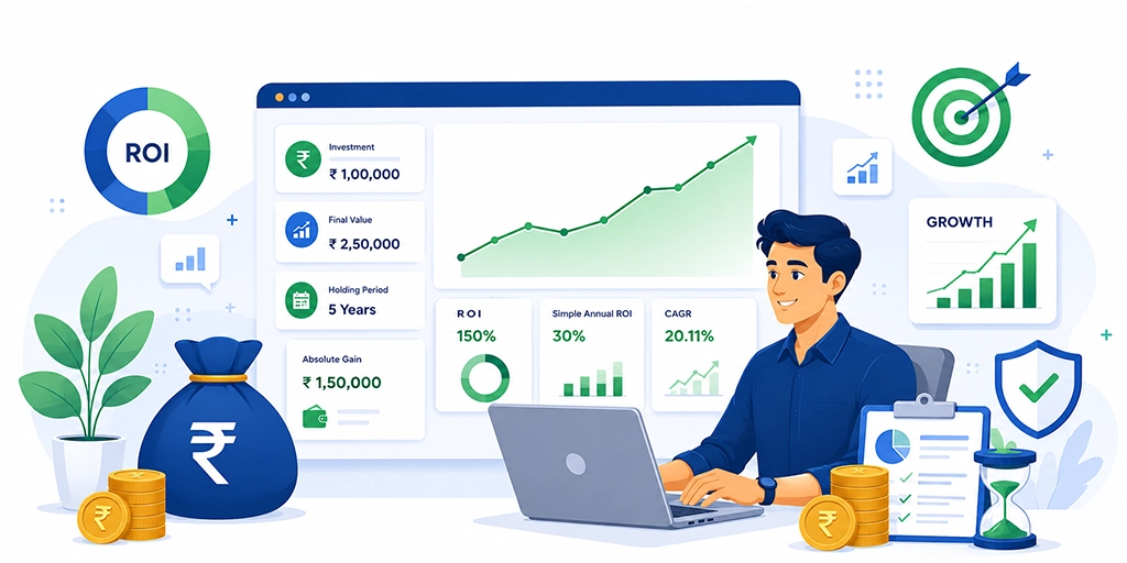Calculate ROI, absolute gain & CAGR instantly. Enter investment amount, value & holding period